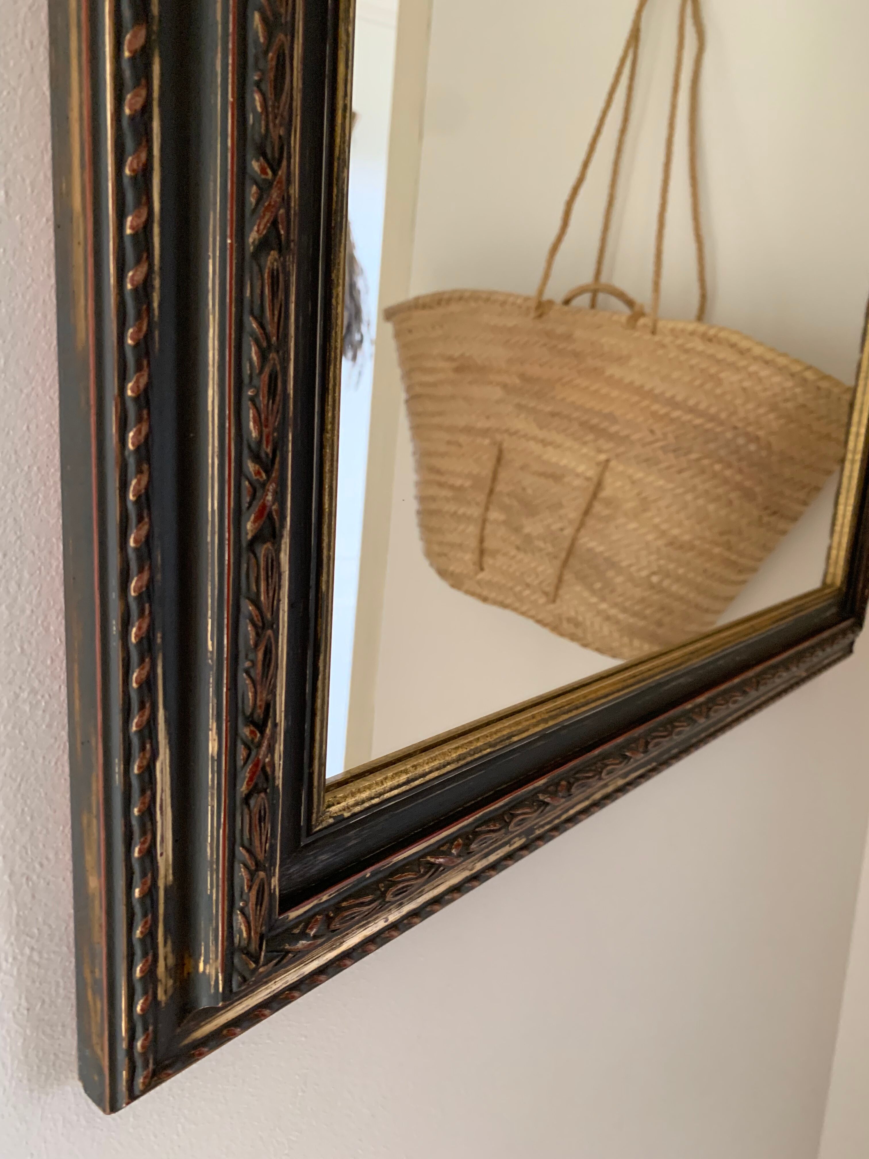 Miroir rectangle ancien lours bois sculpté peint patiné