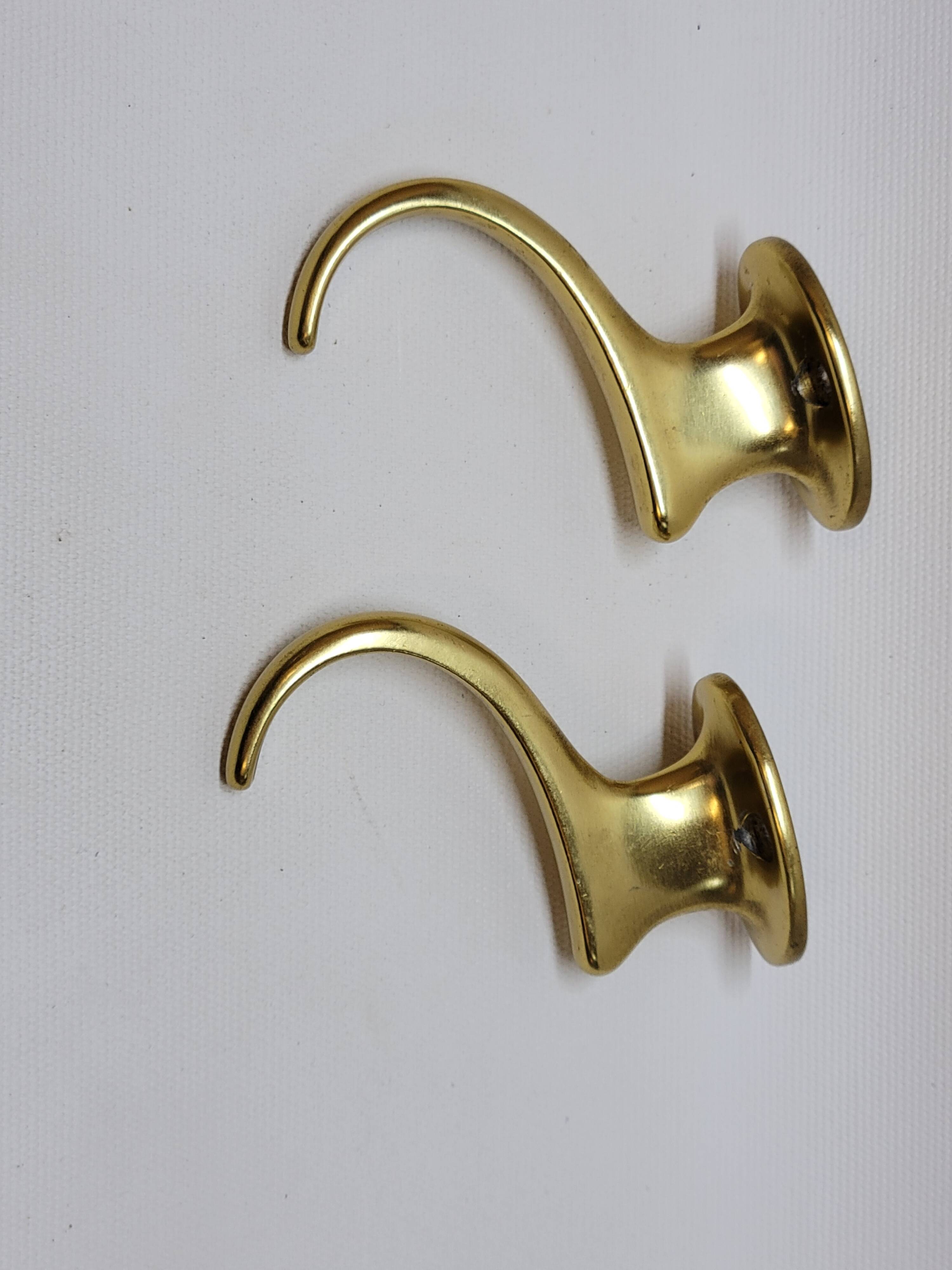 Gold-Colored Anodized Aluminum Coat Hooks, 1950s, Set of 2