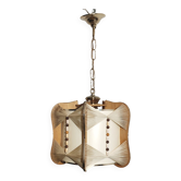 Raffia and wood ceiling lamp. Spain, 1970s.