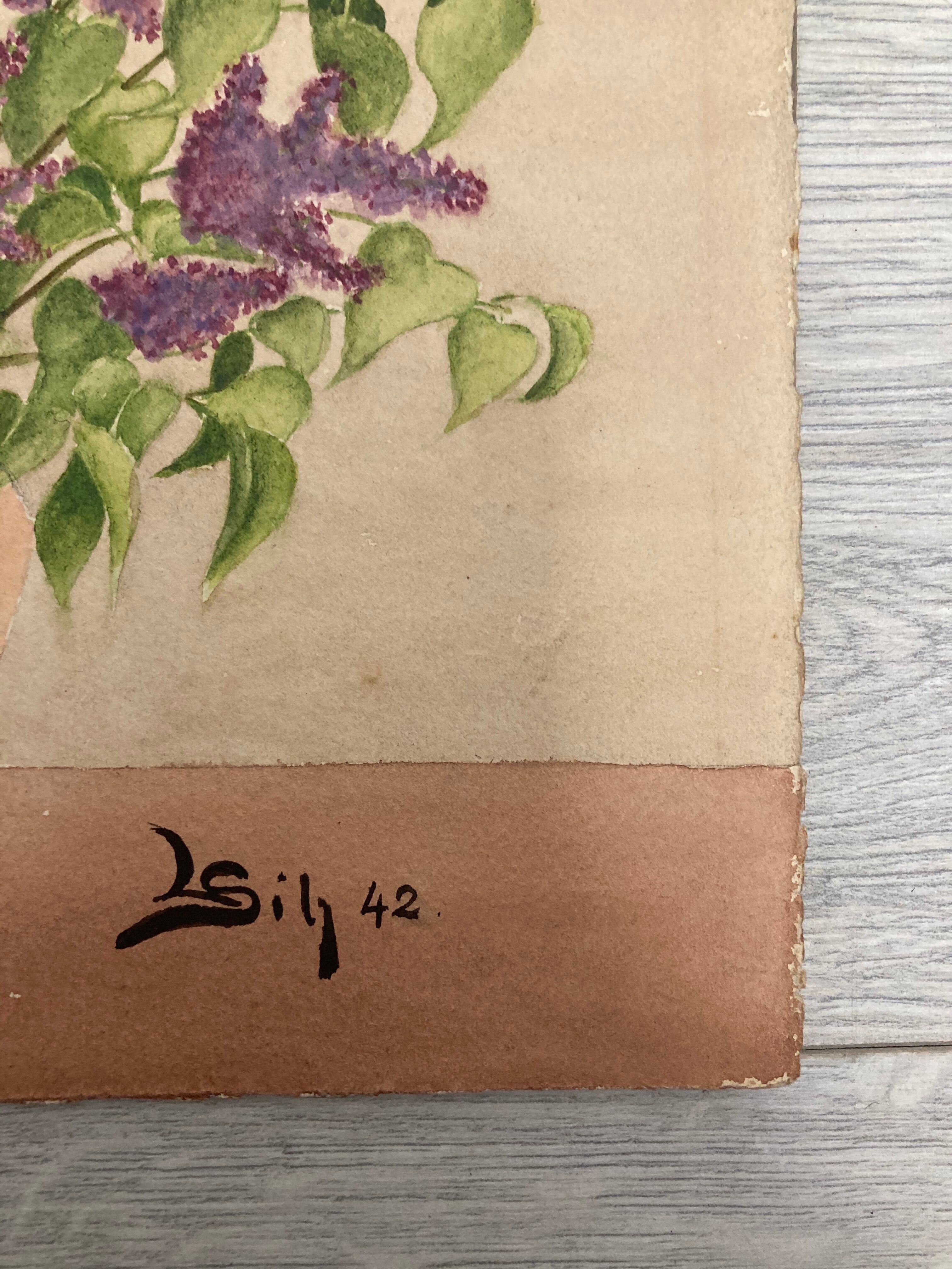 Watercolor bouquet lilac vintage