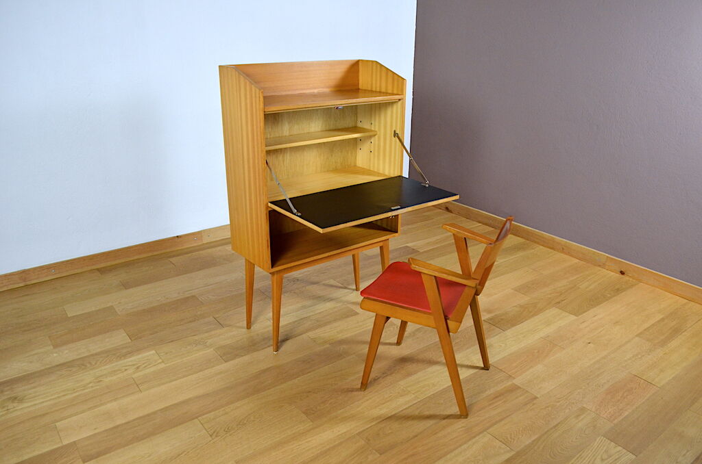 Blond & feet compass 1960 mahogany Vintage Secretary