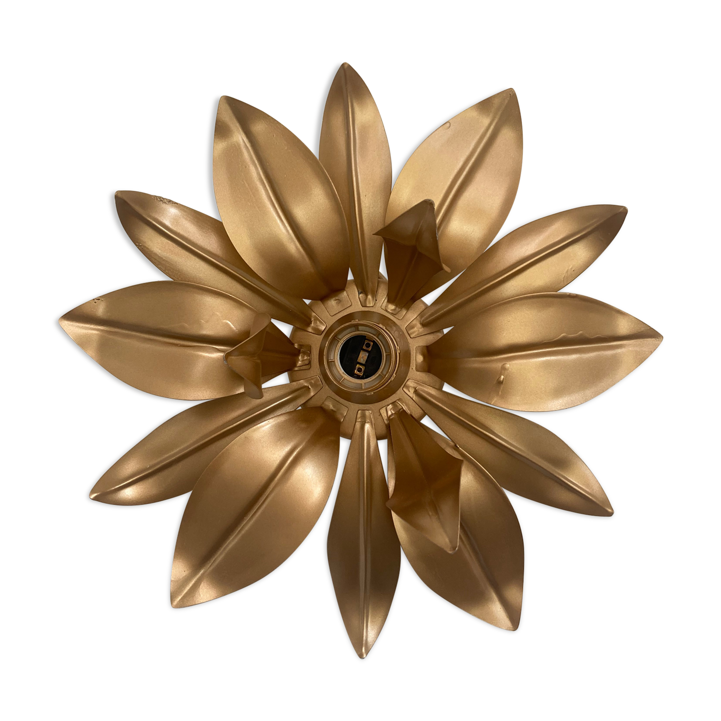 Wall lamp flower in old gold metal - 80s