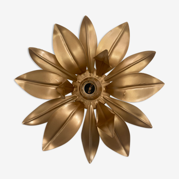 Wall lamp flower in old gold metal - 80s