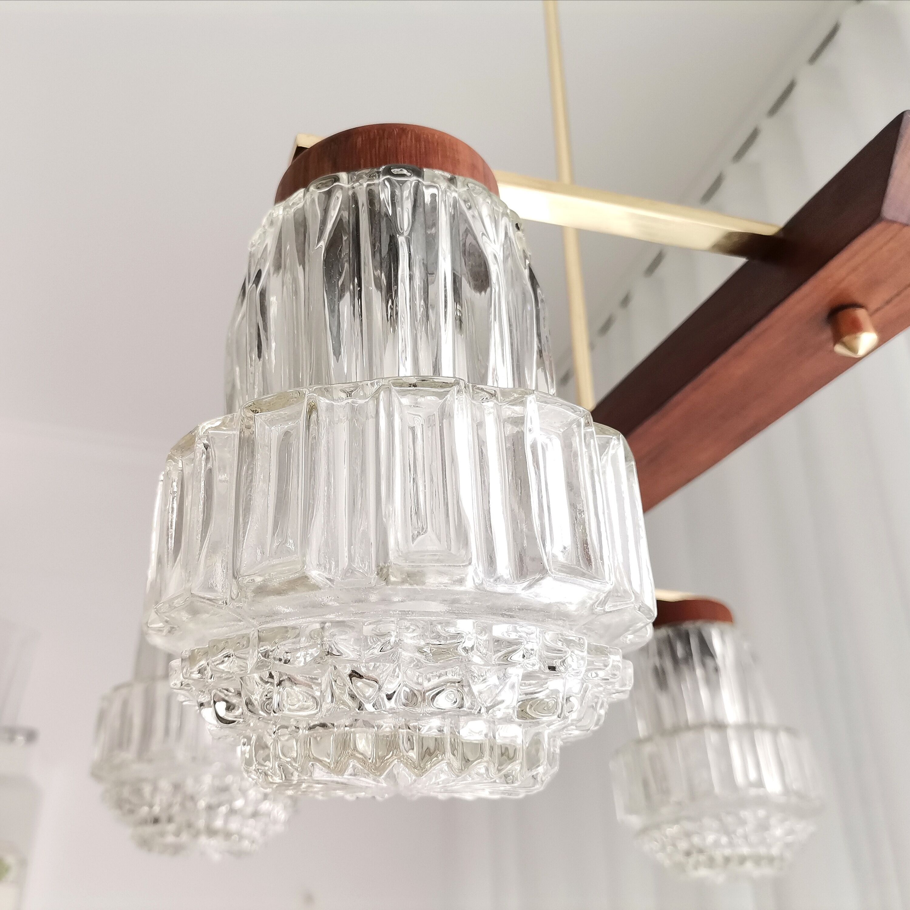 Vintage 60s rustic 4-light  wooden chandelier