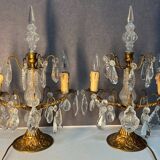 Pair of antique chandeliers, in brass with cut glass pendants, early 20th century
