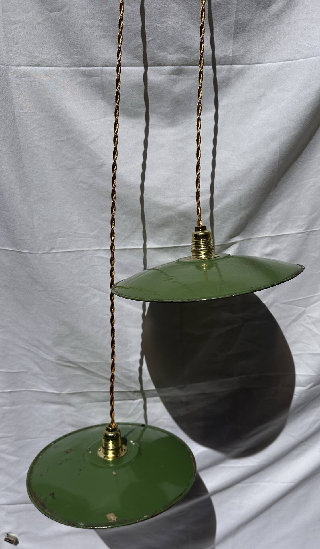 Vintage suspension pair in enamelled sheet metal retro factory style