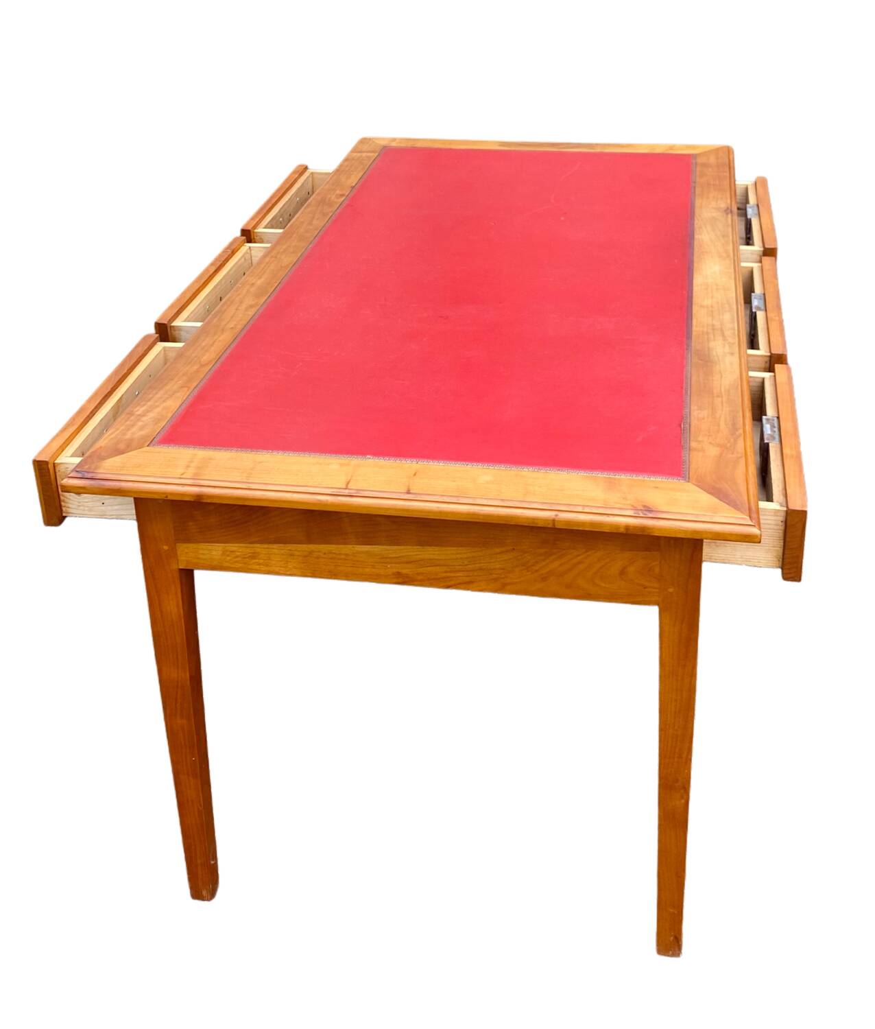Bureau plat style Louis XVI réversible 6 tiroirs cuir rouge