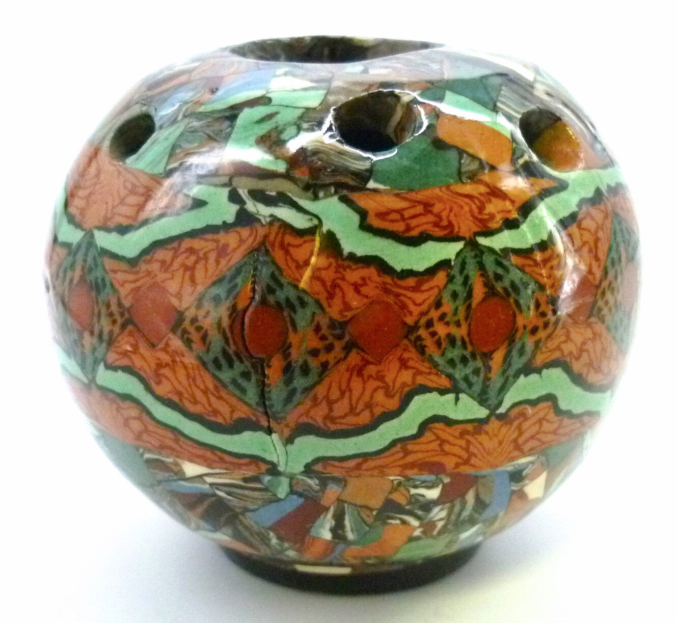 Flower spike in ball shape, glazed ceramic, signed Gerbino Vallauris.
