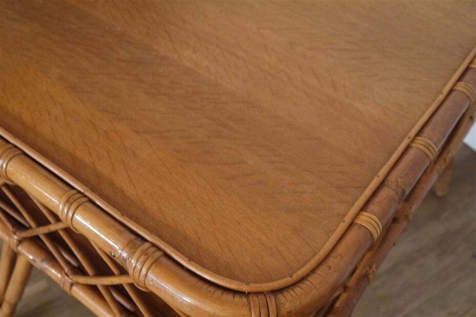 Vintage rattan and wood desk 1960