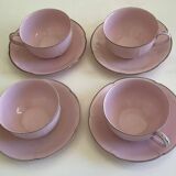 4 Tasses à  café vintage 40 / rose/filet argent
