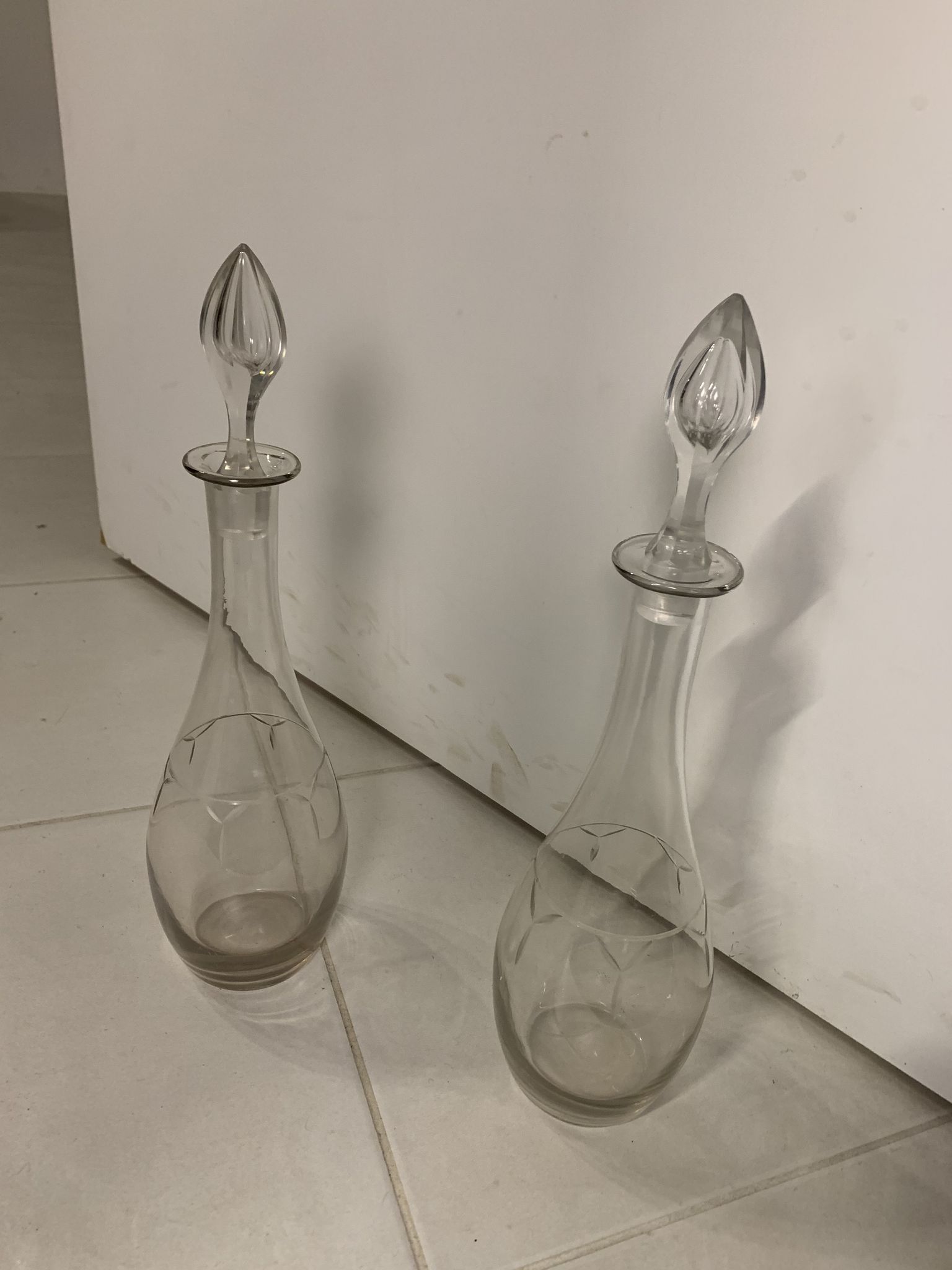 Pair of crystal wine carafes