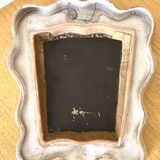 Small antique mirror in cracked ceramic with Commedia dell'Aigle mask decoration