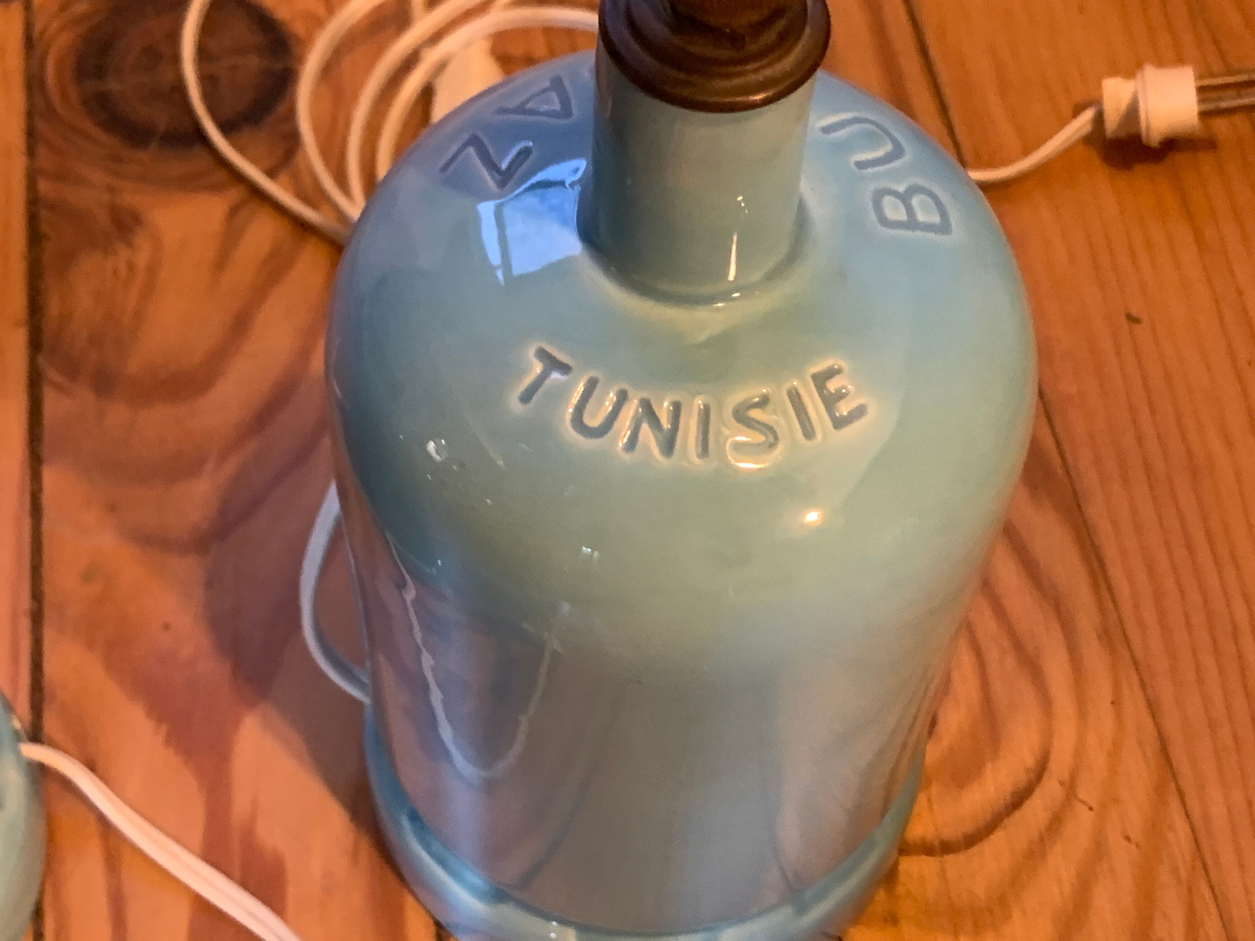 Pair of lamp bases, old ceramic gas bottle