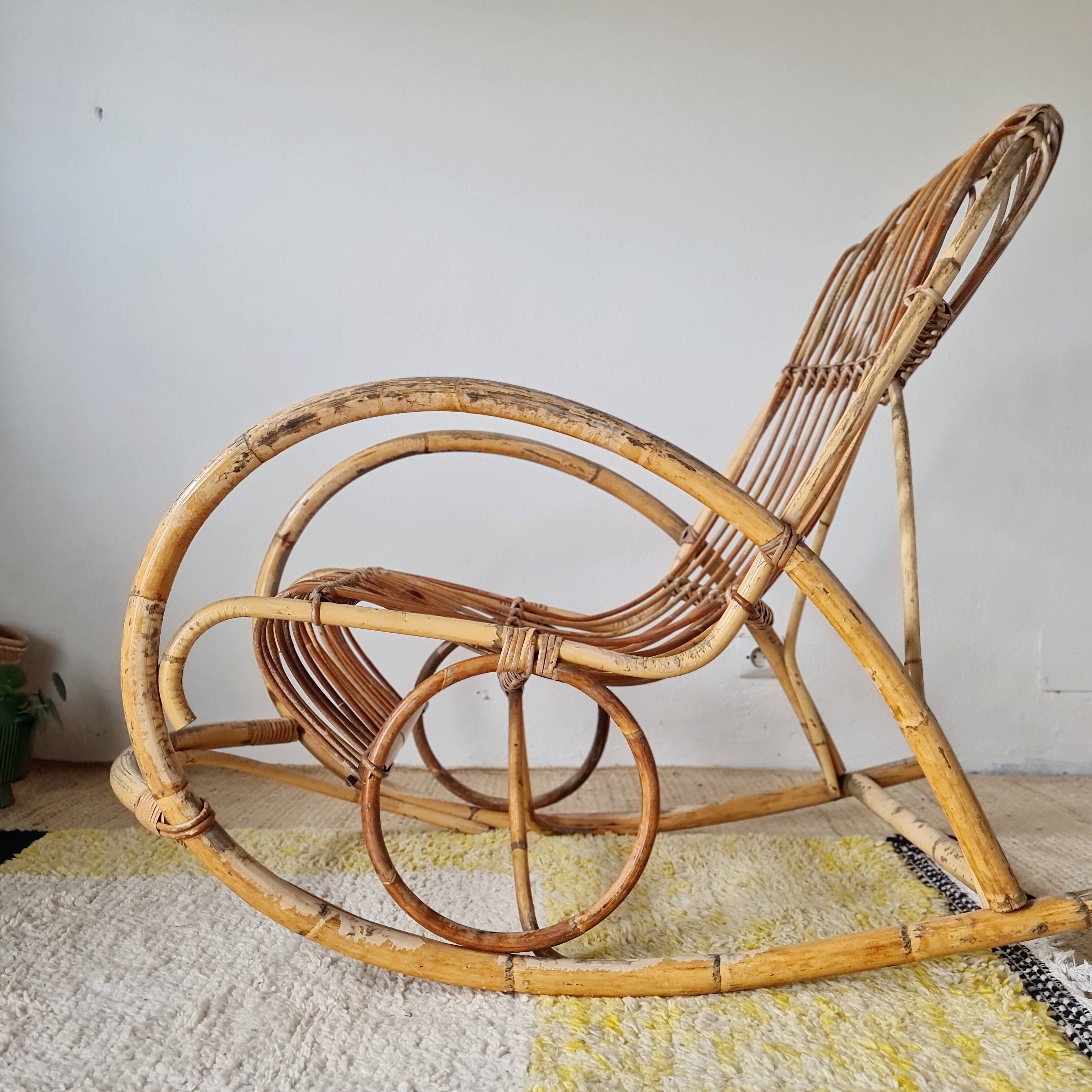 Antique rattan rocking chair