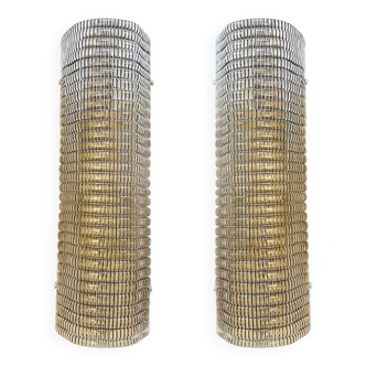 Set of Two Contemporary Smoked Diamonded Rectangular Murano Wall Sconces