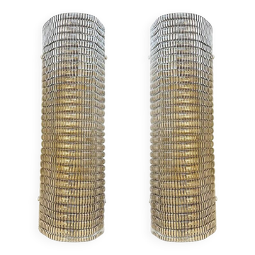 Set of Two Contemporary Smoked Diamonded Rectangular Murano Wall Sconces