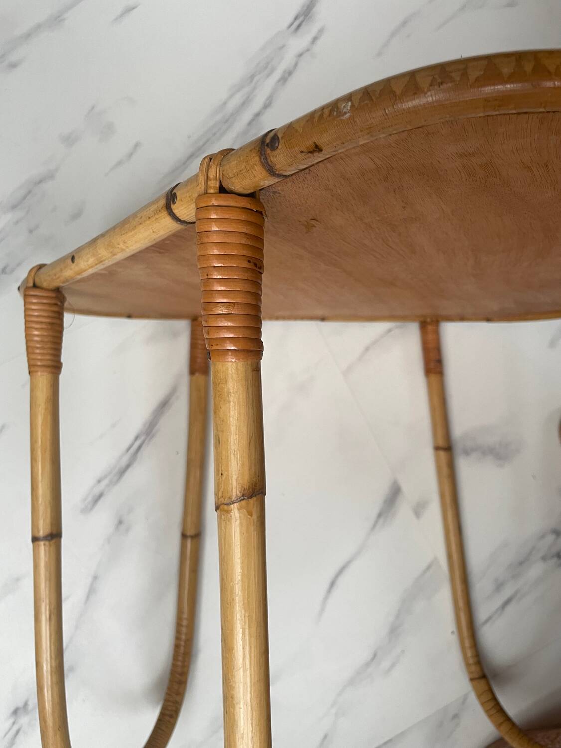 Small banbou tripod table from the 70s