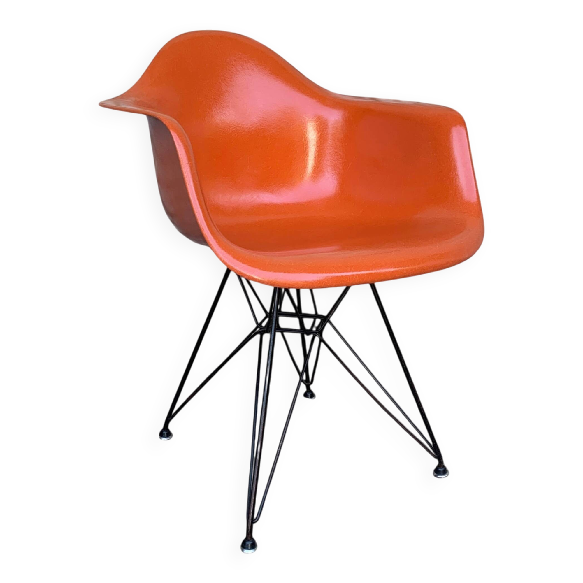 Fauteuil Eames DAR orange, base Eiffel originale, Herman Miller, 1960