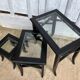 Set de 3 tables gigognes en verre et bois noir