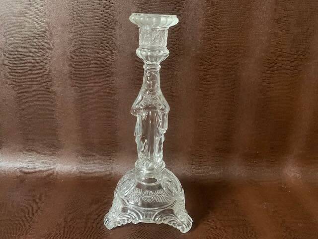 Large religious candlestick in old crystal, Virgin Mary, 1910