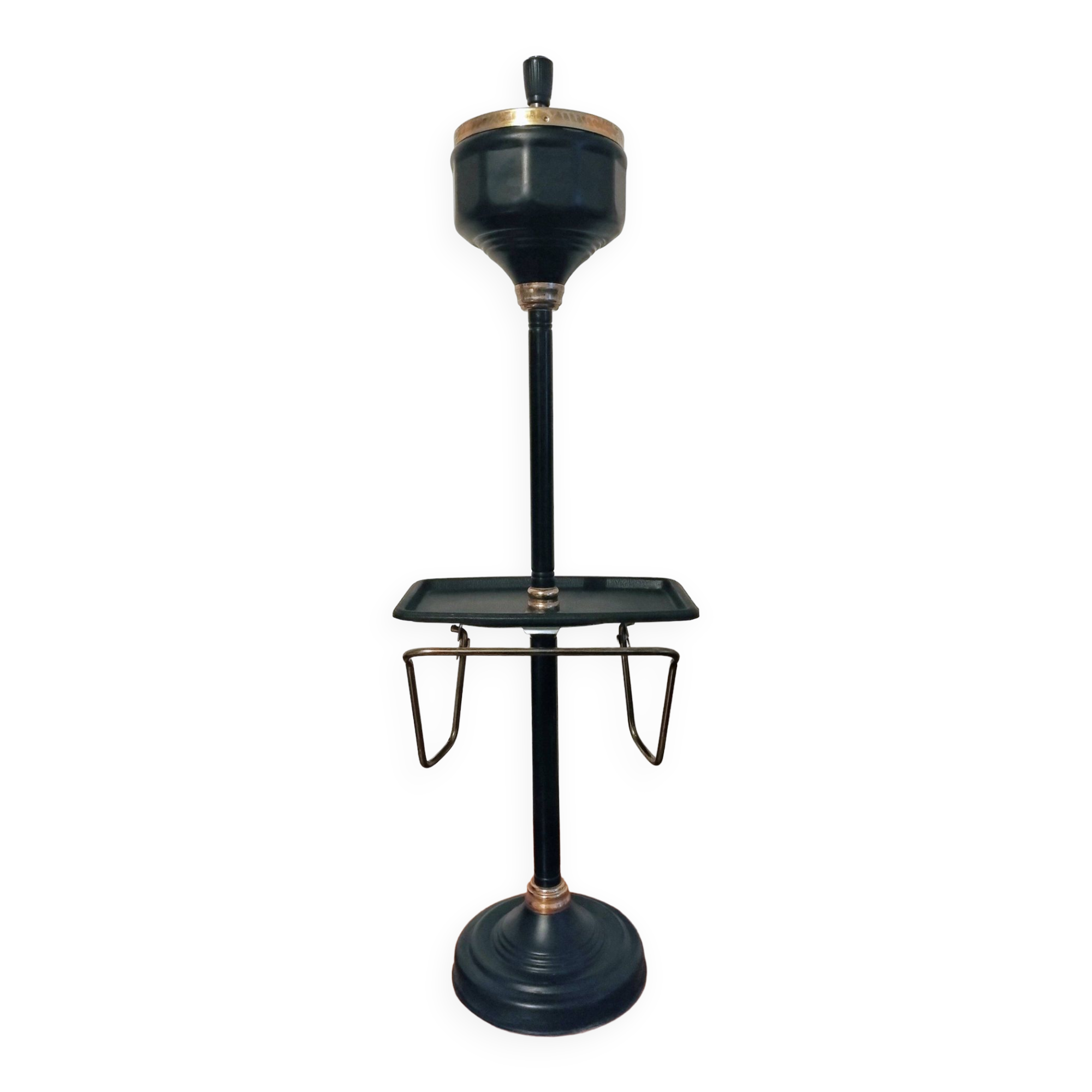 Black and gold ashtray magazine holder, mid-20th century