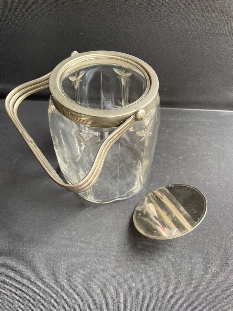 Cut crystal and silver metal cookie bucket – Art Deco