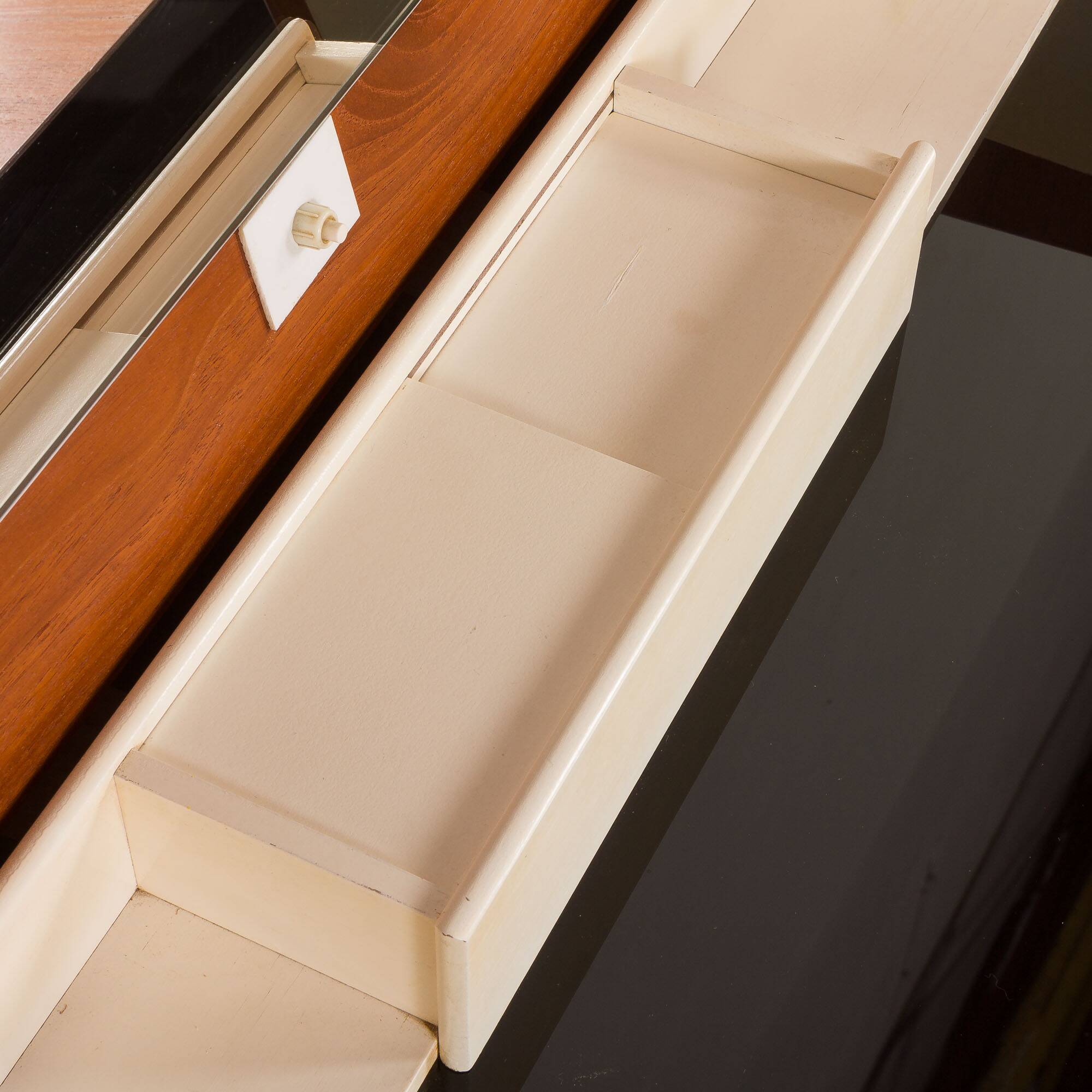 Danish teak dresser with hidden vanity and lights, 1960s