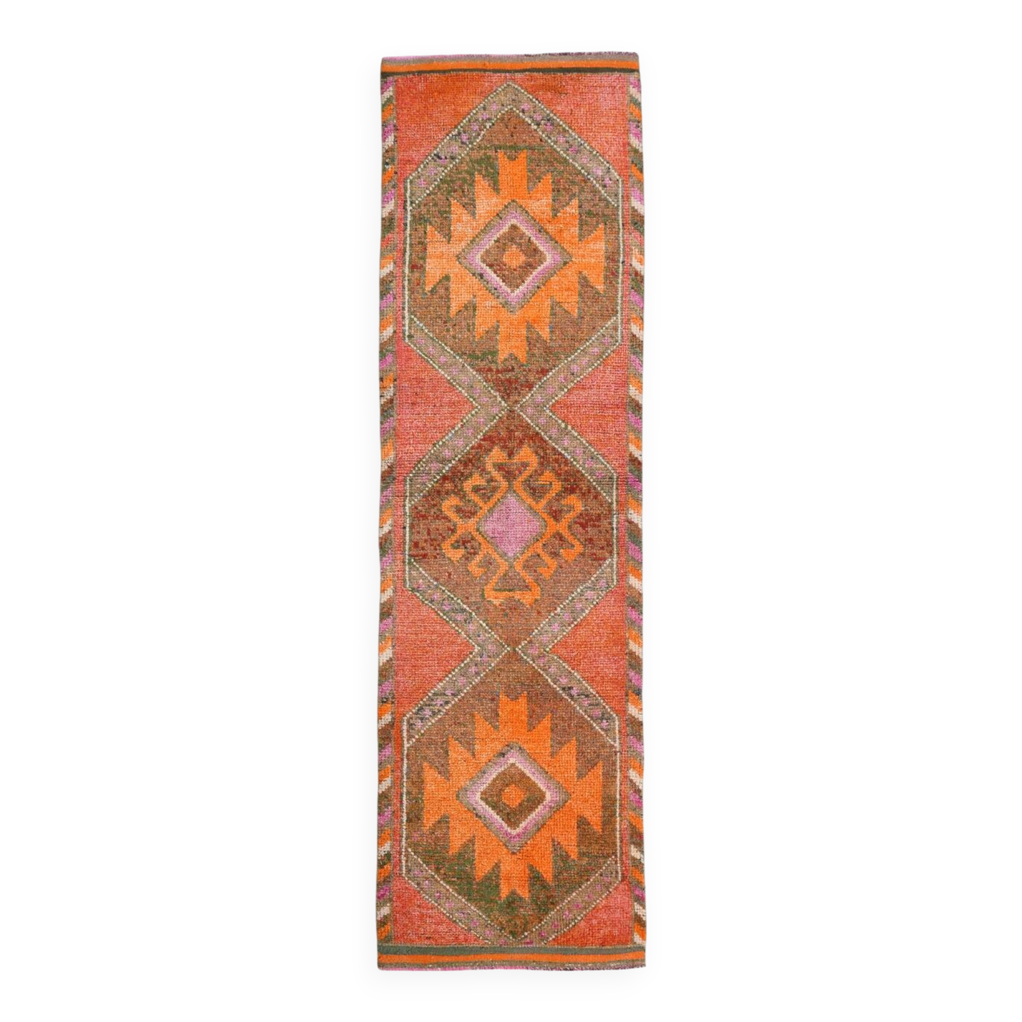 3X10 Peach Orange Turkish Runner Rug, 88x306Cm
