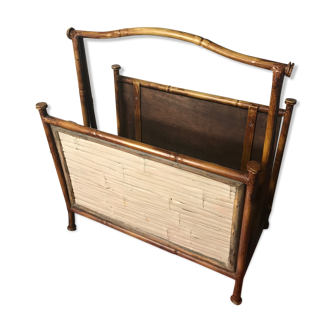 Porte revues ancien métal à forme de bambou marron vintage