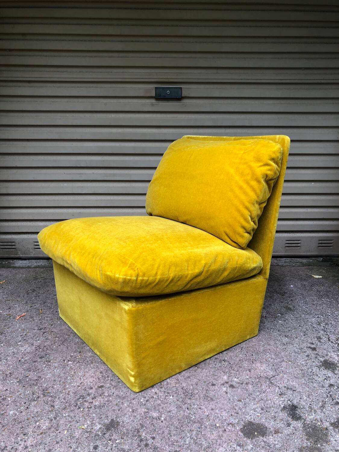 Vintage 80s yellow velvet armchair