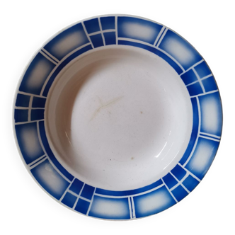 Assiette creuse vintage motif géométrique bleu Sarreguemines Digoin modèle dora france