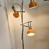 Vintage 1970s floor lamp with 3 spots, chrome and orange.