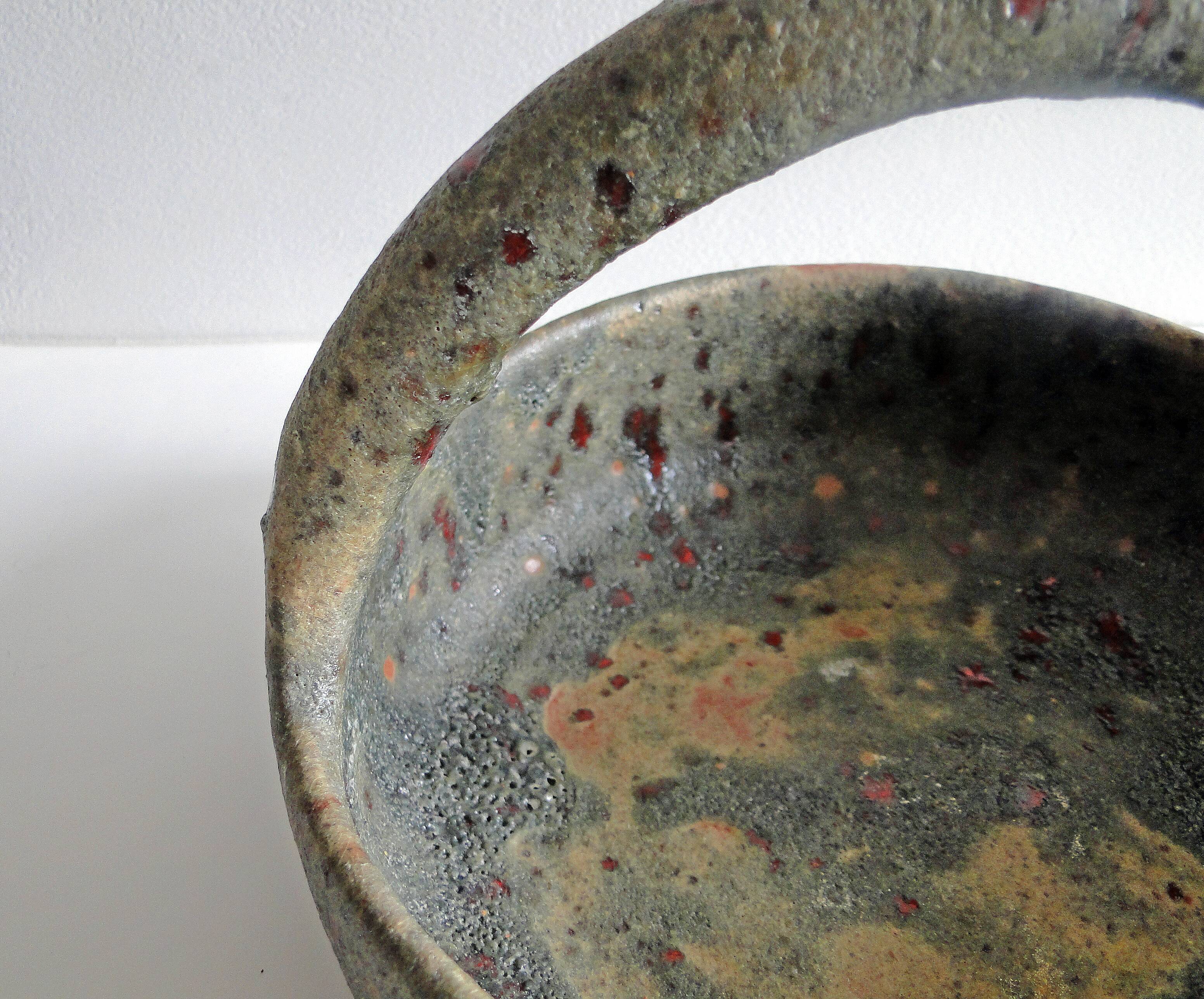 Old terracotta basket signed Campo Piano Orezza Corsican pottery Vintage 1960