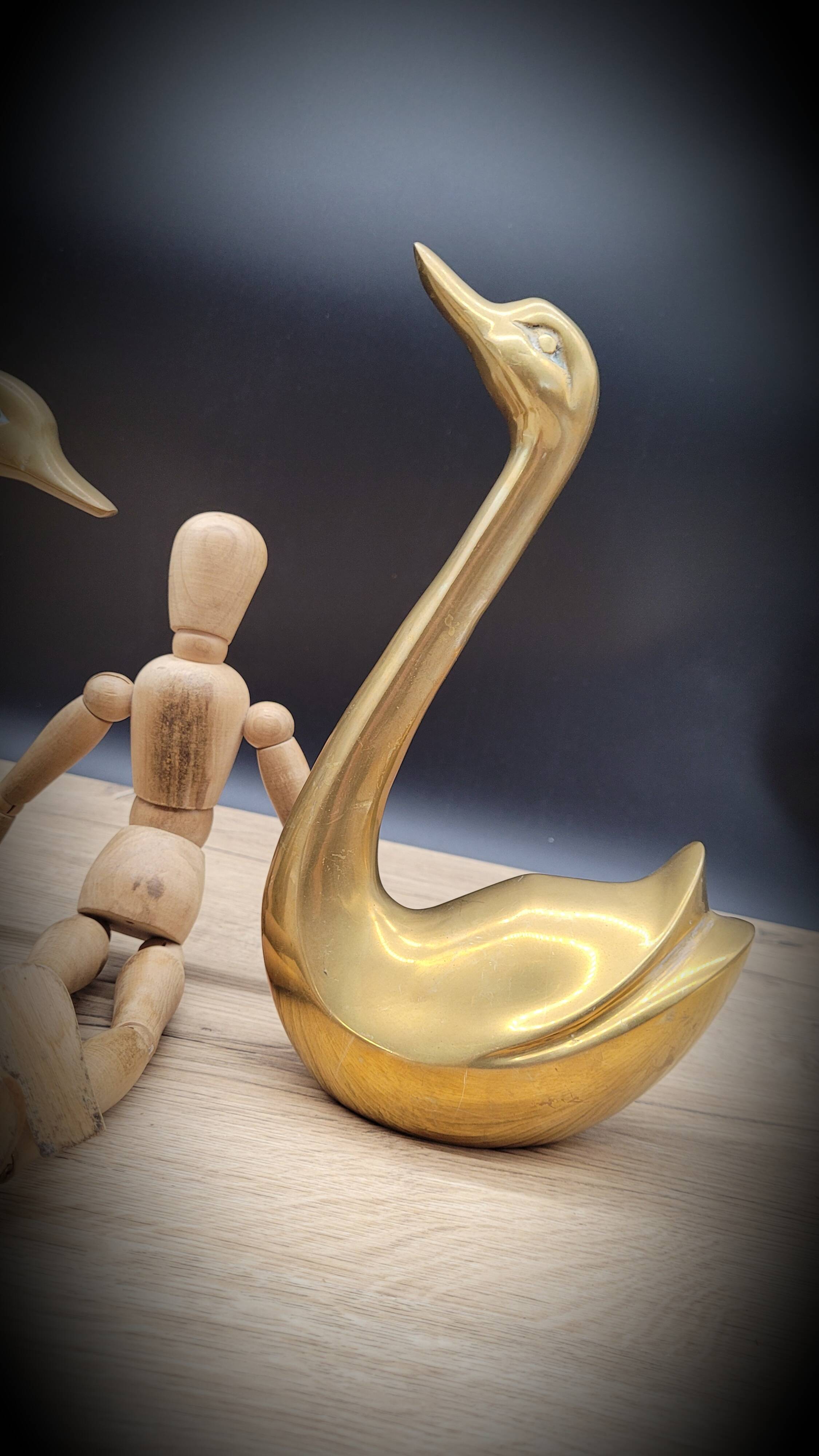 Pair brass swans