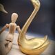 Pair brass swans