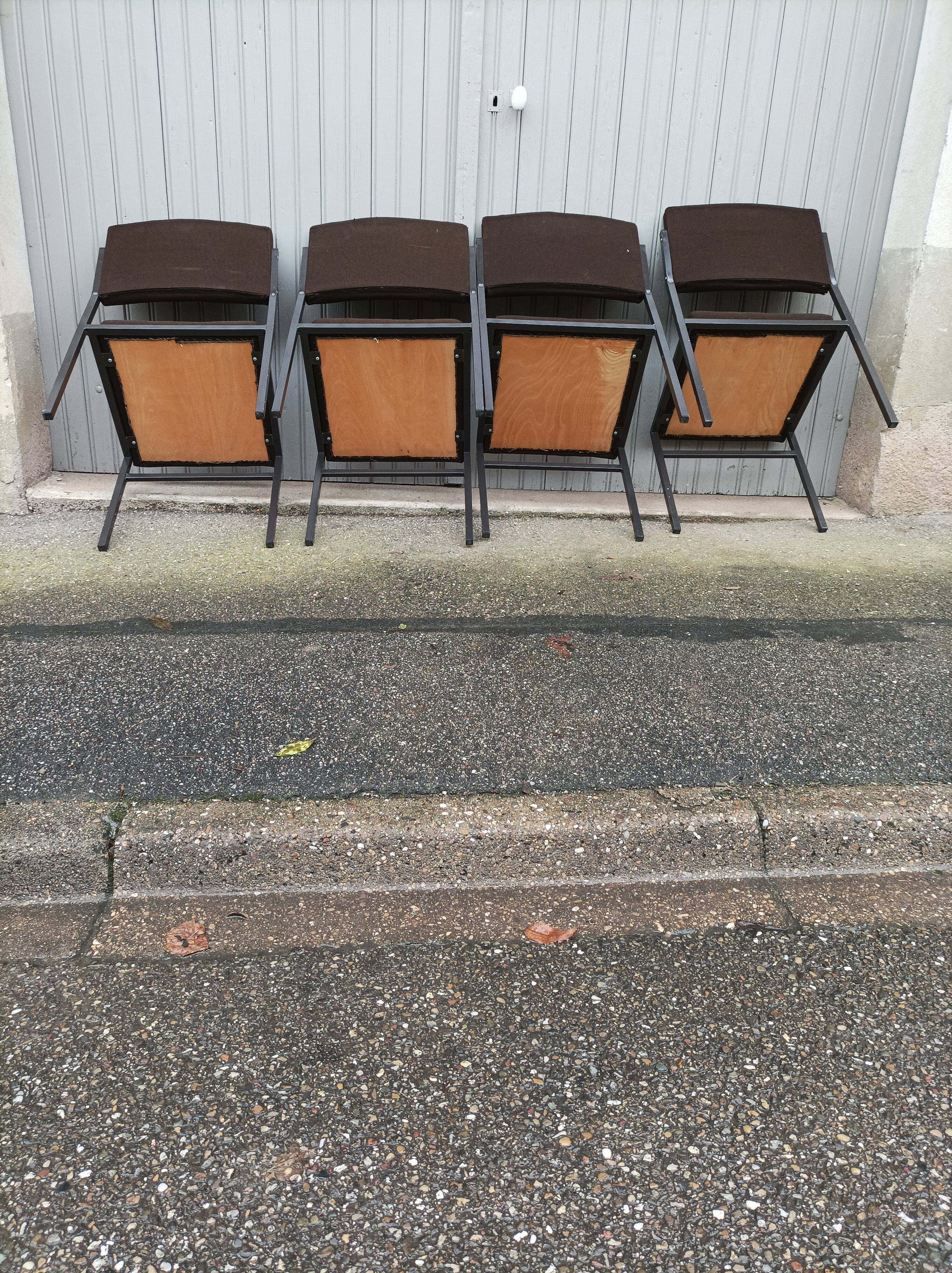 Set of 4 vintage chairs brown fabric