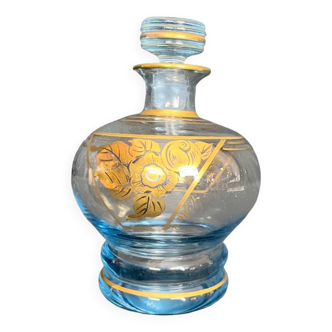 Art deco, gold-enamelled blue glass bottle from Argyl early 20th century