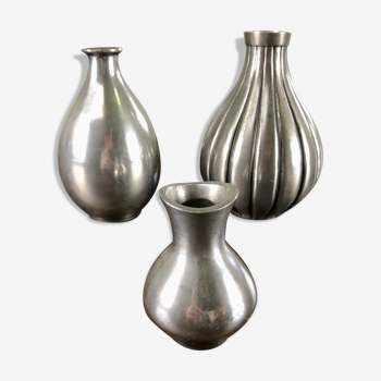 Ensemble de trois vases danois en étain Art déco Just Andersen des années 1930