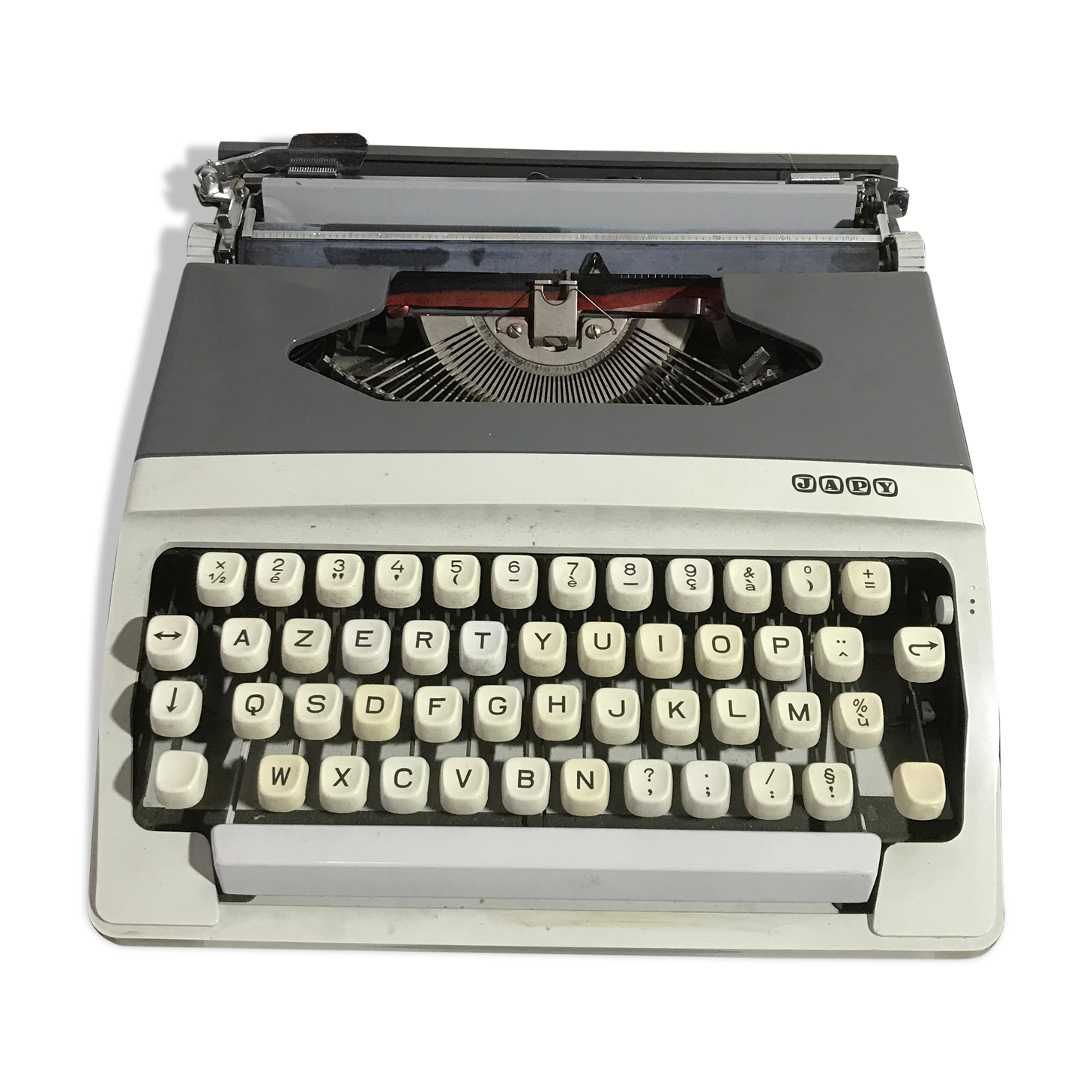 Former HJapy white metal writing machine - grey - vintage black malle