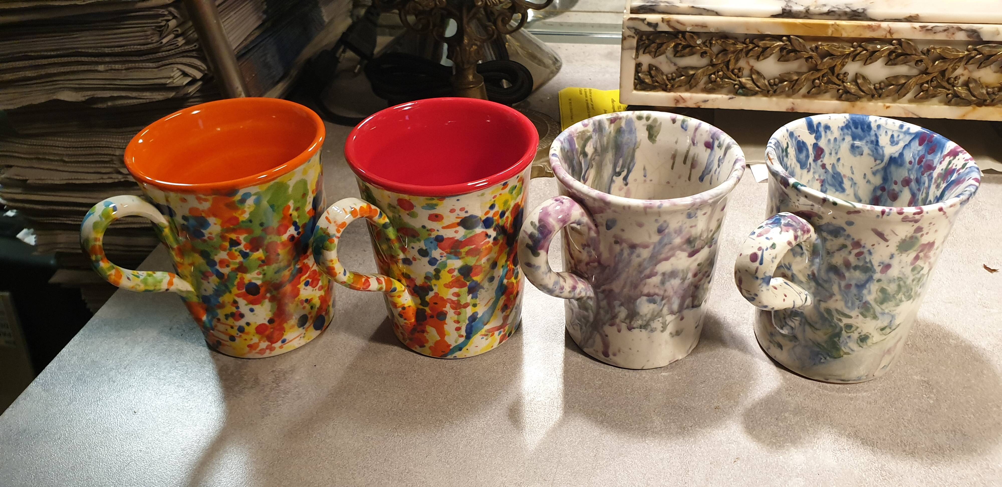 4 enameled ceramic mugs