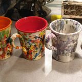 4 enameled ceramic mugs