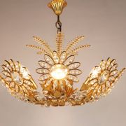 Ernst Palme Grand Chandelier Palm Tree Flower Palwa, Gilded Brass, Crystals, 1970s