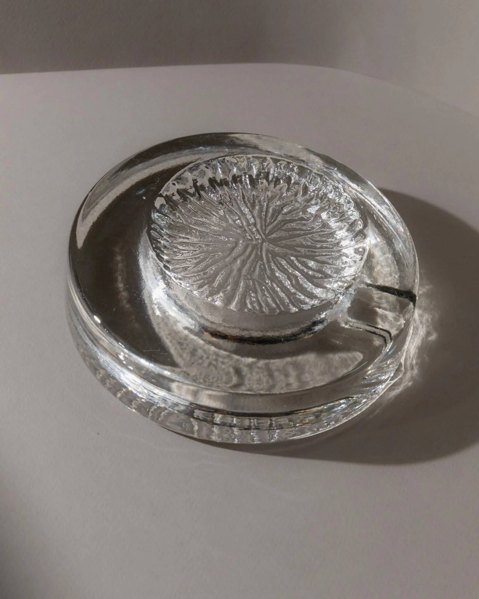 Transparent Murano Glass Ashtray with Asymmetric Thick Rim, 1970s Italian Retro Table Decor