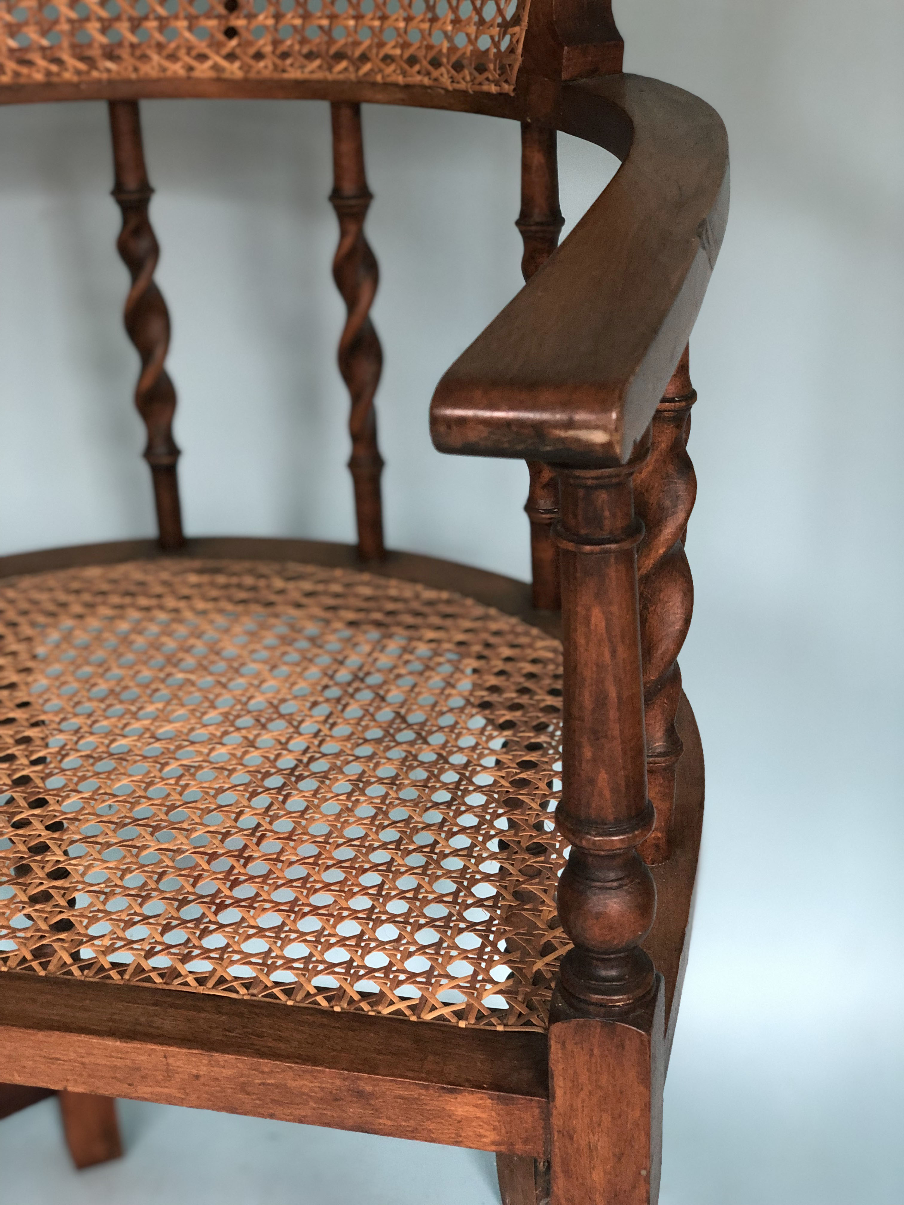 Edwardian barley twist corner chair with cane early 20th century