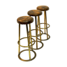 3 vintage brass and leather barstools set of three scandinavian1950s