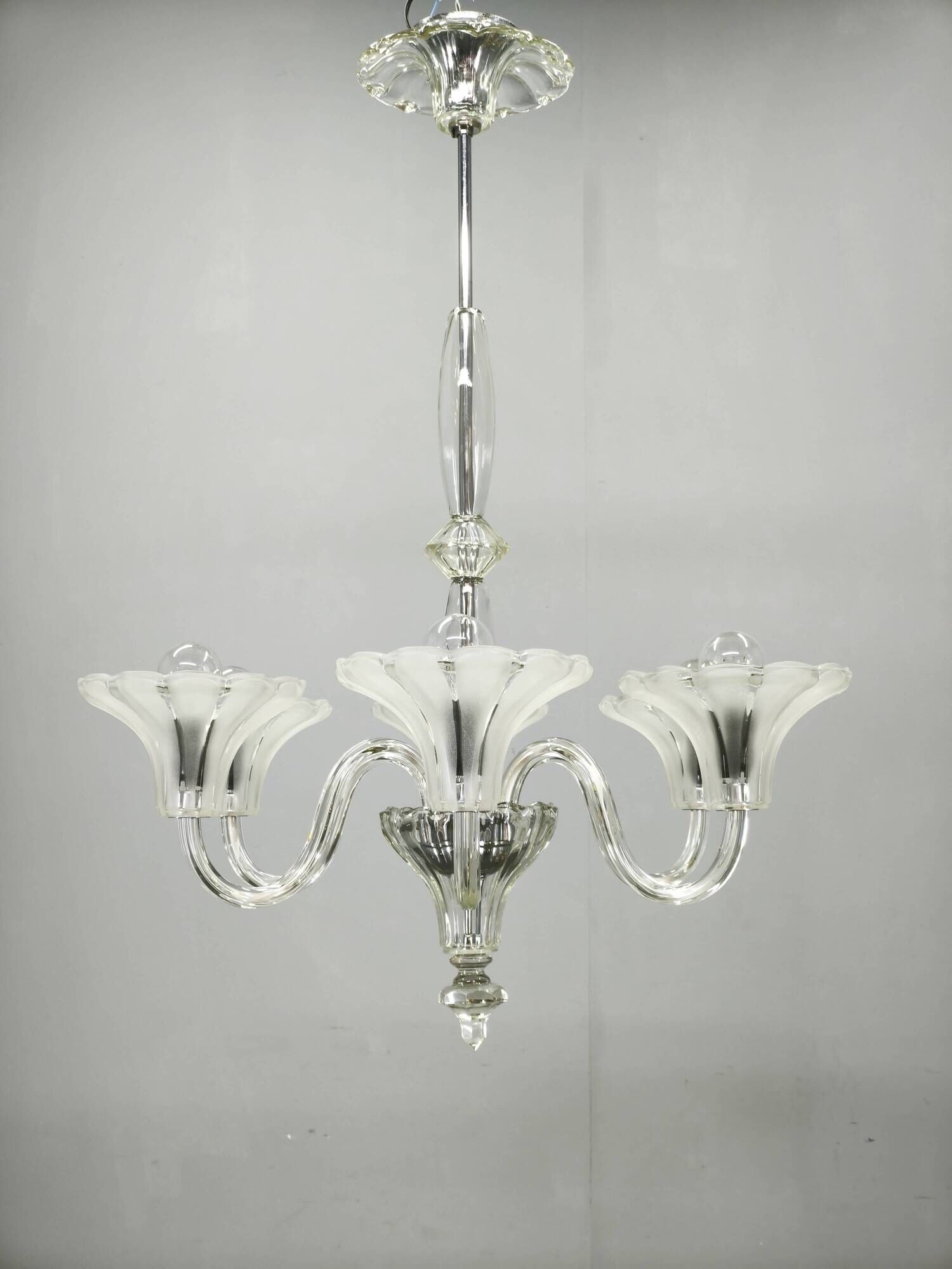 Art Deco Six-Arm Glass Chandelier, Czechoslovakia, 1930s