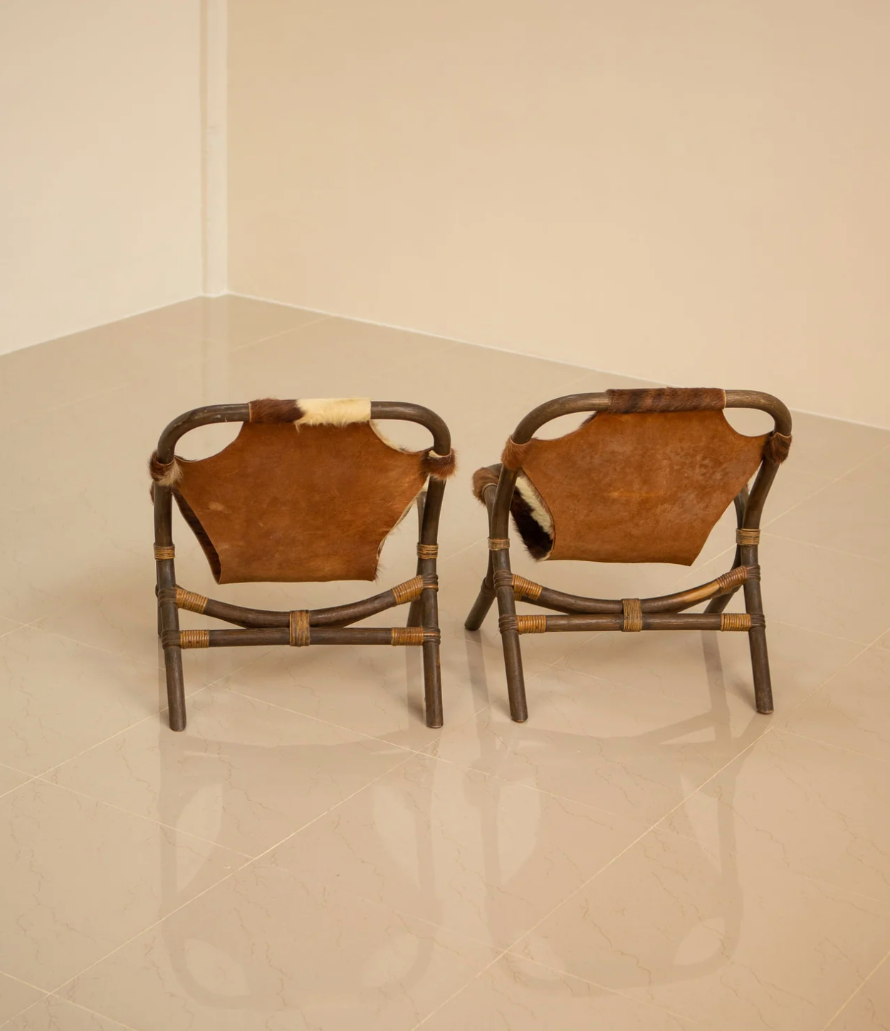 Paire de fauteuils bambou et cuir par Rohe Noordwolde 60's