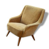 Fauteuil club danois accoudoir vague années 50/60 jaune beige