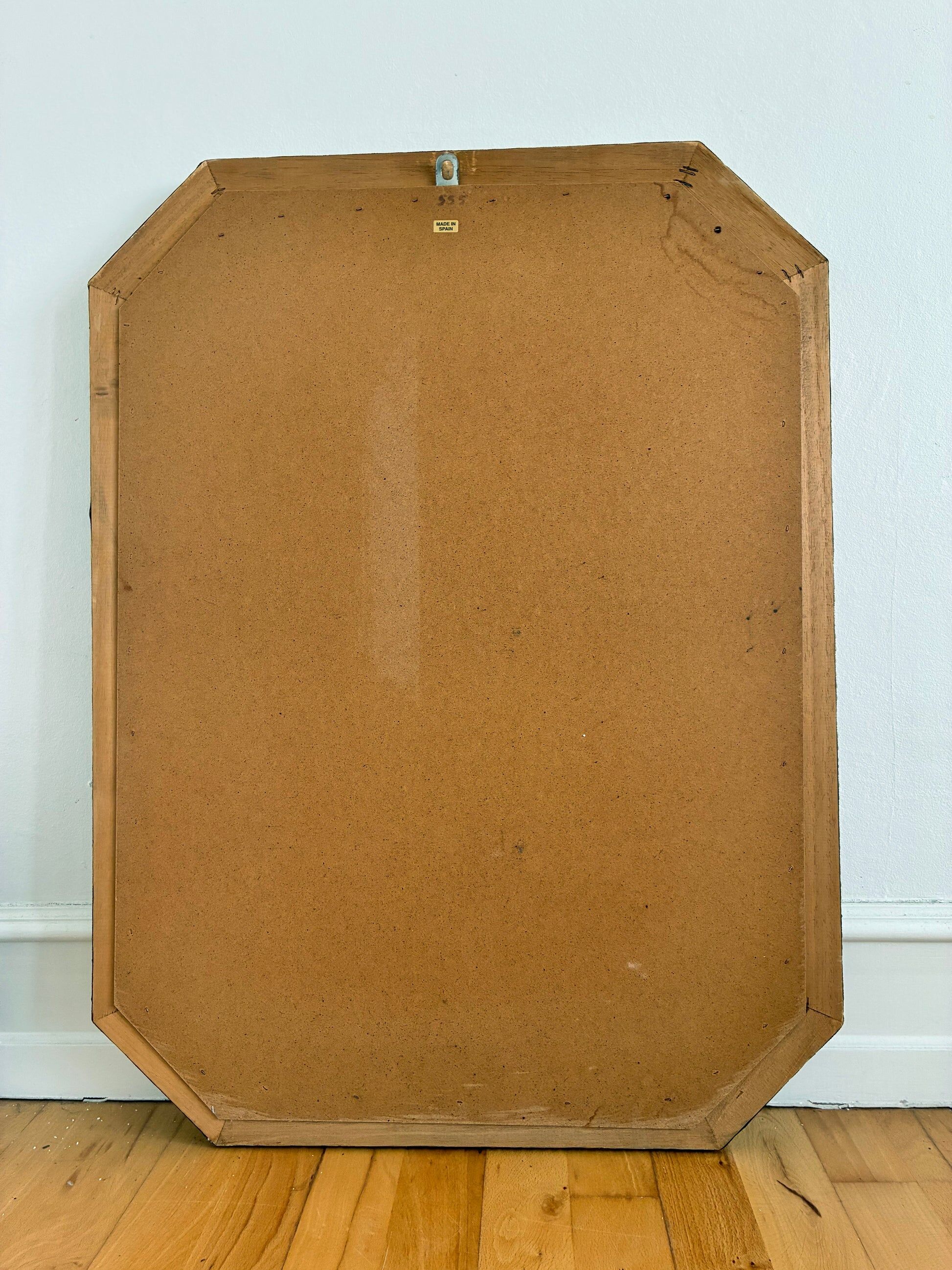 Vintage Spanish Venetian-style wall mirror, octagonal brass, 1980s Hollywood Regency