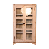Ancienne vitrine en teck birman patine blanche-écrue